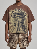 Rebel Minds 'Weeping Liberty' Cropped T-Shirt (Brown) 610-11117