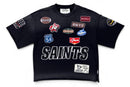 Men's BKYS 'Sports Academy' Multi Patch Oversized Cropped T-Shirt in Black