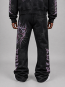 RARE PEACE 'The End' All Over Print Rhinestone Flared Sweatpants in Black