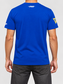Pro Standard Golden State Warriors royal blue T-shirt with "Born for Sports" graphic, casual fit, front view.