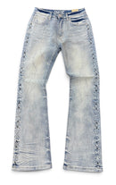 Taker 'Lightning' Rhinestone Flared Denim in Lt. Blue