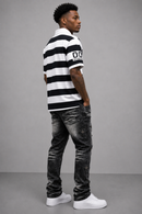 Majestik 'Athletic Team' Rhinestone Rugby Patched Polo Shirt In Black