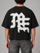 Black Mixed Emotion 'End' short sleeve rhinestone shirt with mixed emotion graphic design on the front.