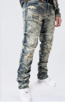 Smoke Rise 'Side Pinching Lightening Effect' Long Straight Pinched Denim (Blue Toast) JP24508 - FRESH N FITTED