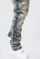 Smoke Rise 'Side Pinching Lightening Effect' Long Straight Pinched Denim (Blue Toast) JP24508 - FRESH N FITTED