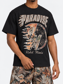 Black Rebel Minds Paradise Tapestry T-Shirt with colorful graphic design, casual fit, and crew neckline.