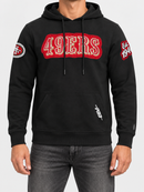 Black Pro Standard San Francisco 49ers DIY Pick Stitch hoodie with team logo and stitch detailing front view.
