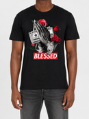 Black 3Forty Inc. Praying Blessed T-shirt featuring a prayer design on the front, casual fit, and comfortable fabric.
