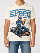 Beige 3Forty Inc. Speed Maker T-shirt, casual men's tee with graphic design, made of soft fabric for comfortable wear.