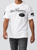 Pro Standard San Francisco 49ers blackout drop shoulder T-shirt in white with team logo and relaxed fit.