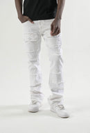 Spark 'TWill' Stacked Flare Denim With Multi Pockets (White) S3020 - FRESH N FITTED