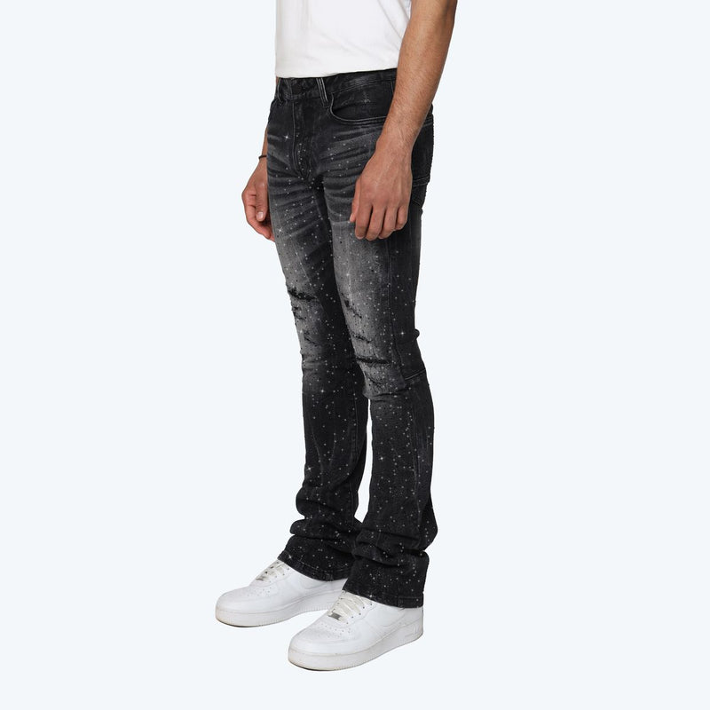 Smoke Rise 'All Rhinestone' Stacked Flare Denim (Hematite Black) JP255