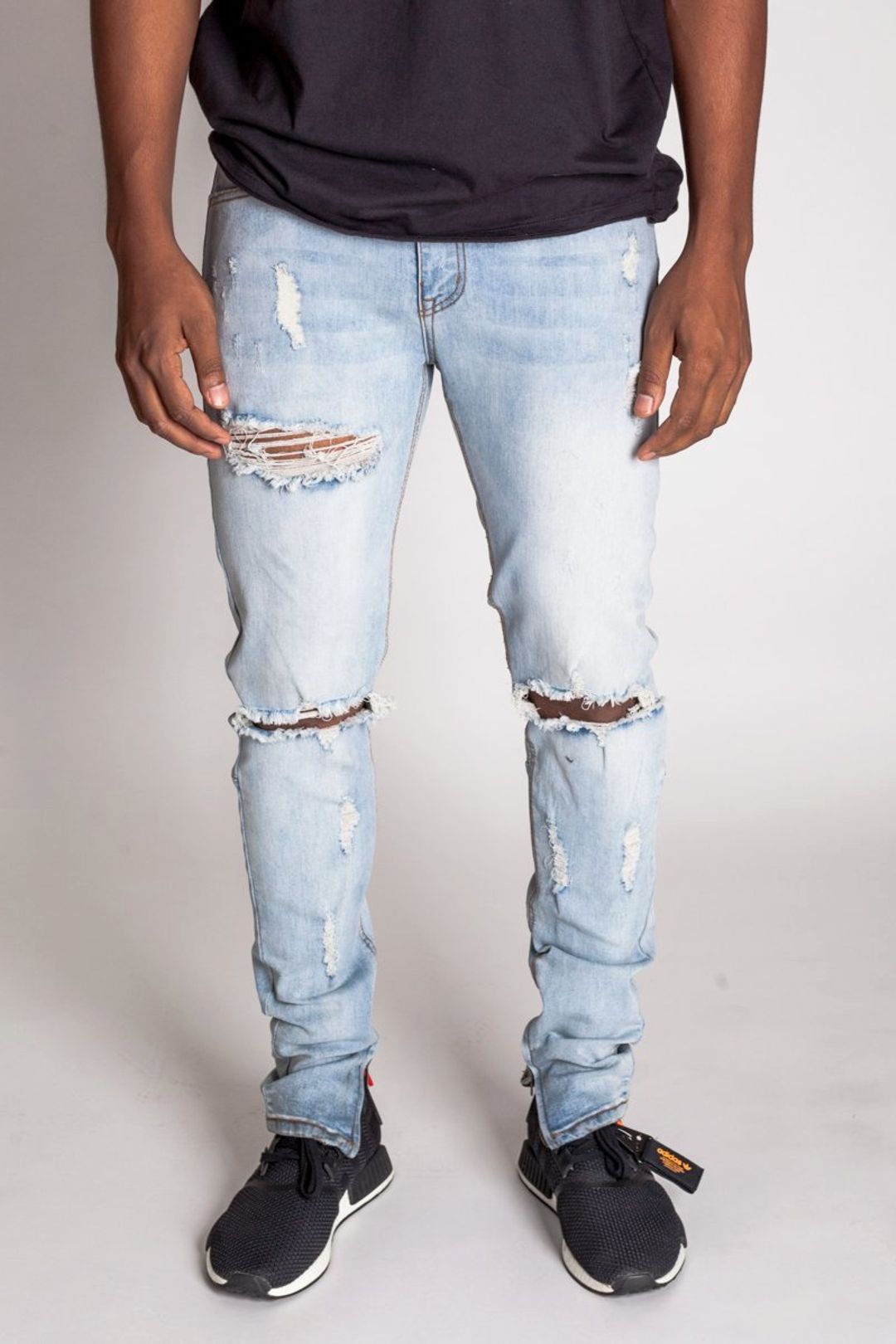 KDNK Destroyed Knee Ankle Zip Denim (Lt.Blue) KND4170
