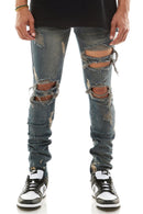 KDNK Destroyed Knee Ankle Zip Denim (Steel Blue) KND4344 - FRESH N FITTED