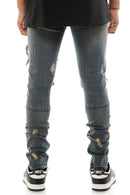 KDNK Destroyed Knee Ankle Zip Denim (Steel Blue) KND4344 - FRESH N FITTED