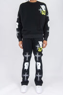 Rebel Minds 'Mask 53' Stacked Fleece Sweatpants (Black) 152-419 - FRESH N FITTED