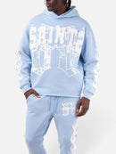 Copper Rivet Saint Patched Cropped Hoodie In Light Blue