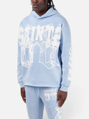 Copper Rivet Saint Patched Cropped Hoodie In Light Blue