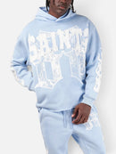 Copper Rivet Saint Patched Cropped Hoodie In Light Blue