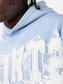 Copper Rivet Saint Patched Cropped Hoodie In Light Blue