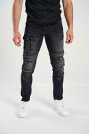 Spark ‘Pockets’ Slim Fit Cargo Pocket Denim (Black Wash) S4415 - FRESH N FITTED