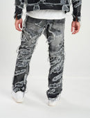 Taker 'Distressed Pattern' Slim Straight Denim (Black Wash) T4032 - FRESH N FITTED