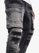 Copper Rivet 'Rip & Repair' Cargo Denim (Black Sand) 533003 - FRESH N FITTED