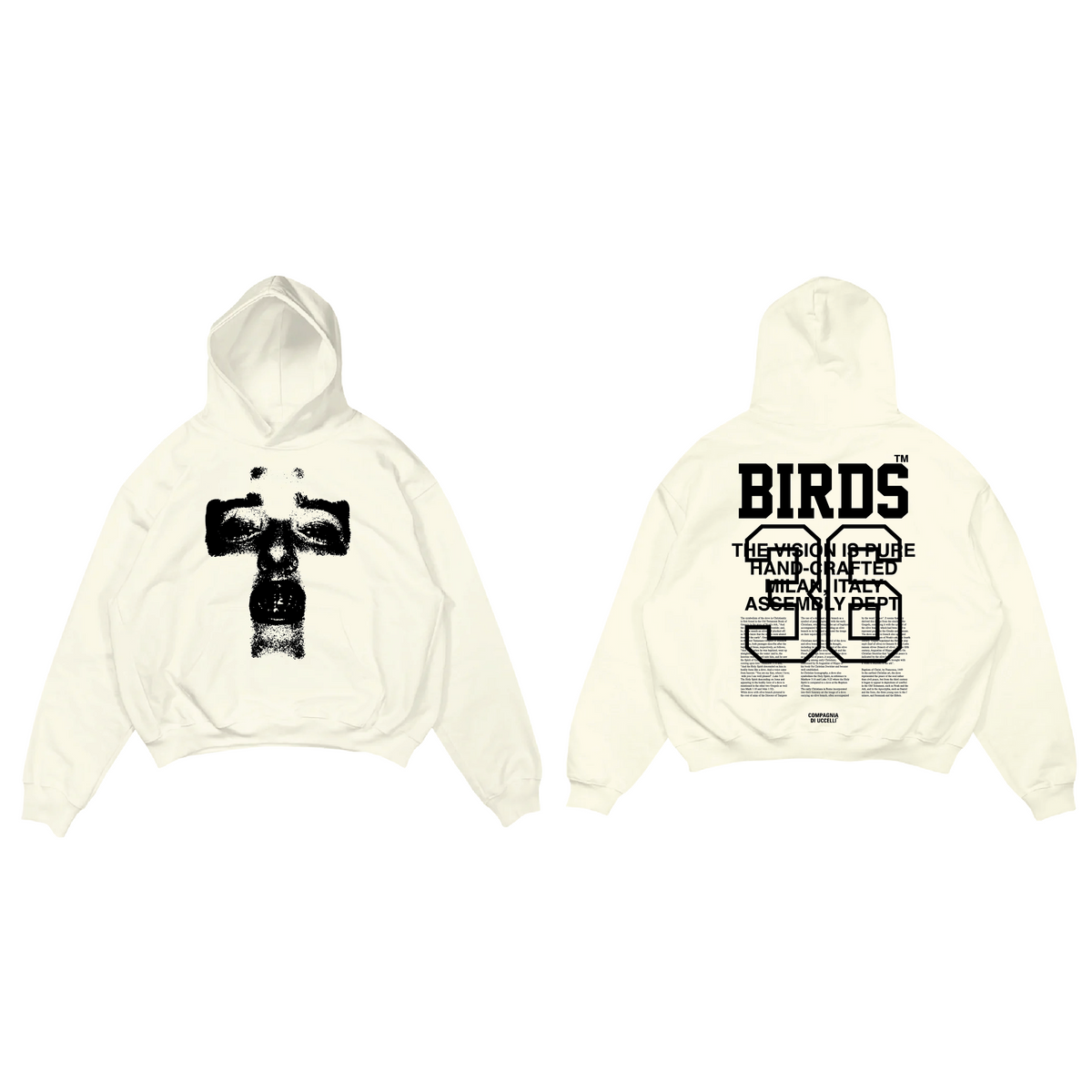 fripSide スカジャン white bird Birds 'Crossface' Cream Ultra-Premium Oversized Hoodie