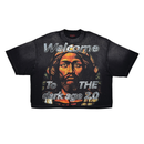 Rare Peace 'Welcome To The Dark Age 2.0' Oversized Rhinestone Cropped T-shirt (Black) RT5053 - FRESH N FITTED