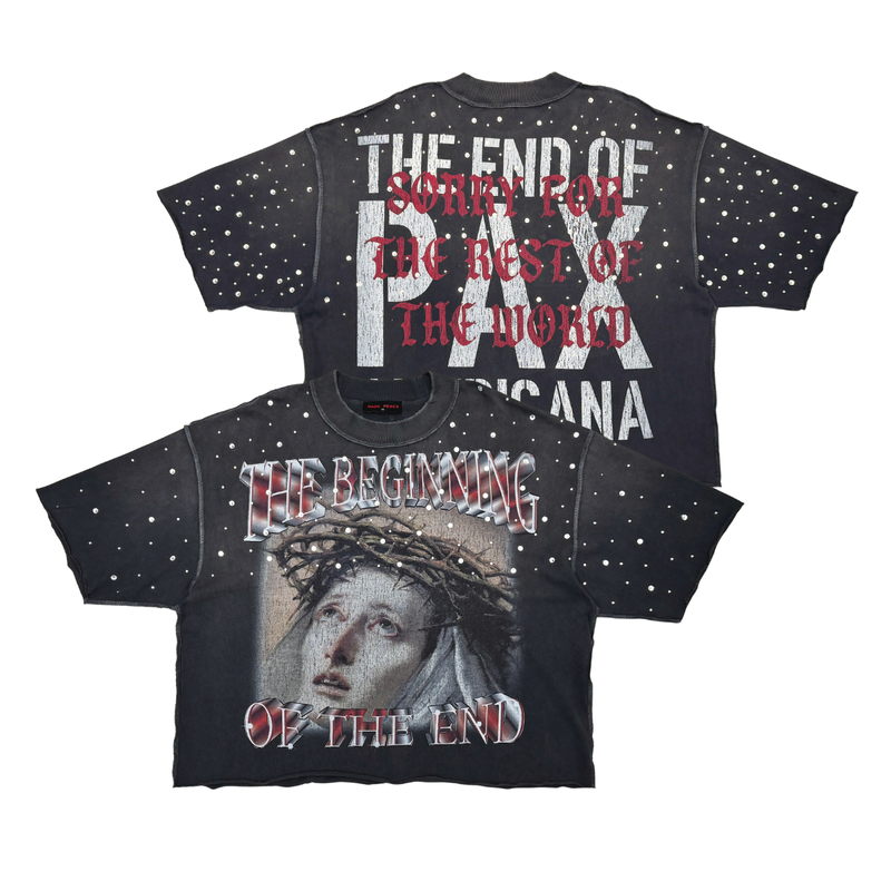 Rare Peace 'The Beginning Of The End' Oversized Rhinestone Cropped