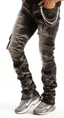 Kind Red 'Cargo Rhinestone' Stacked Pants (Smoke Black) KD2204 - FRESH N FITTED