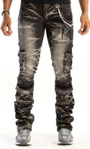 Kind Red 'Cargo Rhinestone' Stacked Pants (Smoke Black) KD2204 - FRESH N FITTED