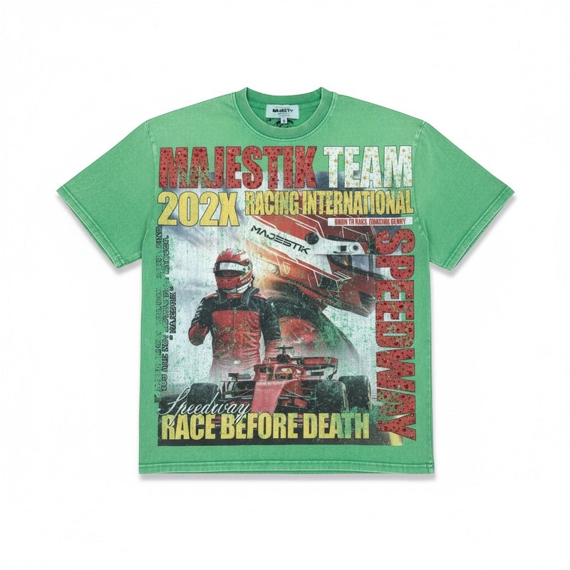 Majestik 'Racing International 202X' Garment Dyed T-Shirt (Green) TE26