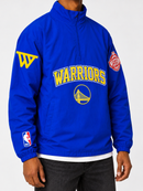 Pro Standard Golden State Warriors royal blue pre-game zip wind jacket with team logo and athletic design.
