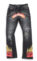 BLACK LIGHT Kids 'Fiery' Rhinestone Flare Fit Denim in Black