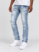 Makobi Modena light wash denim jeans, slim fit style, showing front view with pockets and belt loops.