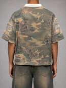 Majestik 'Global' Cut & Sew Stripe Polo Shirt in Wood Camo