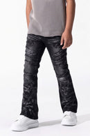 BLACK LIGHT Kids 'Distressed' Flare Fit Denim in Black