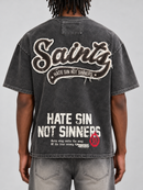 Men's VOYAGE STUDIO 'Saint' Double Applique Washed T-Shirt in Black