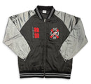 Men's Mint Lone Wolf black zip-up jacket showing front view with hood and full-length zipper.
