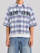 STORM88 RONIN Washed Flannel Crop Top Button Down Shirt In Blue ST8-011