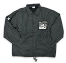 Men's Mint 'World Tour' black button-up windbreaker jacket, lightweight with a stand collar and front button closure.