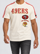 Pro Standard San Francisco 49ers striped retro classic T-shirt in eggshell color with team logo and vintage design.