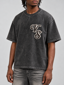 Men's VOYAGE STUDIO 'Saint' Double Applique Washed T-Shirt in Black