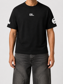 Black Label ᗺL T-Shirt in black with graphic logo design, casual crewneck tee for everyday wear.