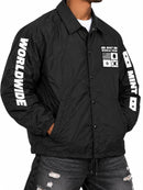 Men's Mint 'World Tour' black button-up windbreaker jacket, lightweight and stylish men's outerwear.