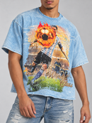 Men’s Rebel Denim 'Born' Oversized French Terry T-shirt in Blue