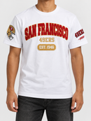 White Pro Standard San Francisco 49ers City Arch T-shirt featuring team logo and city design, casual athletic wear for fans.