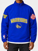 Pro Standard Golden State Warriors royal blue pre-game zip wind jacket with team logo and athletic fit, suitable for sports fans.