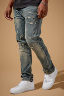 Men's Jordan Craig Geo Storm Collins straight fit denim jeans in desert blue, showing the front view with classic denim texture.
